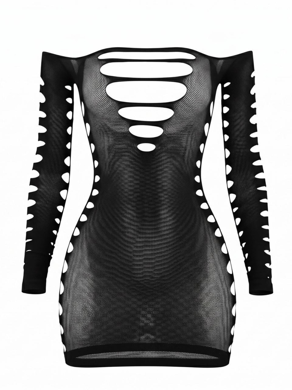 GrlFriday Shop Black Mesh Cutout Off-The-Shoulder Mini Dress